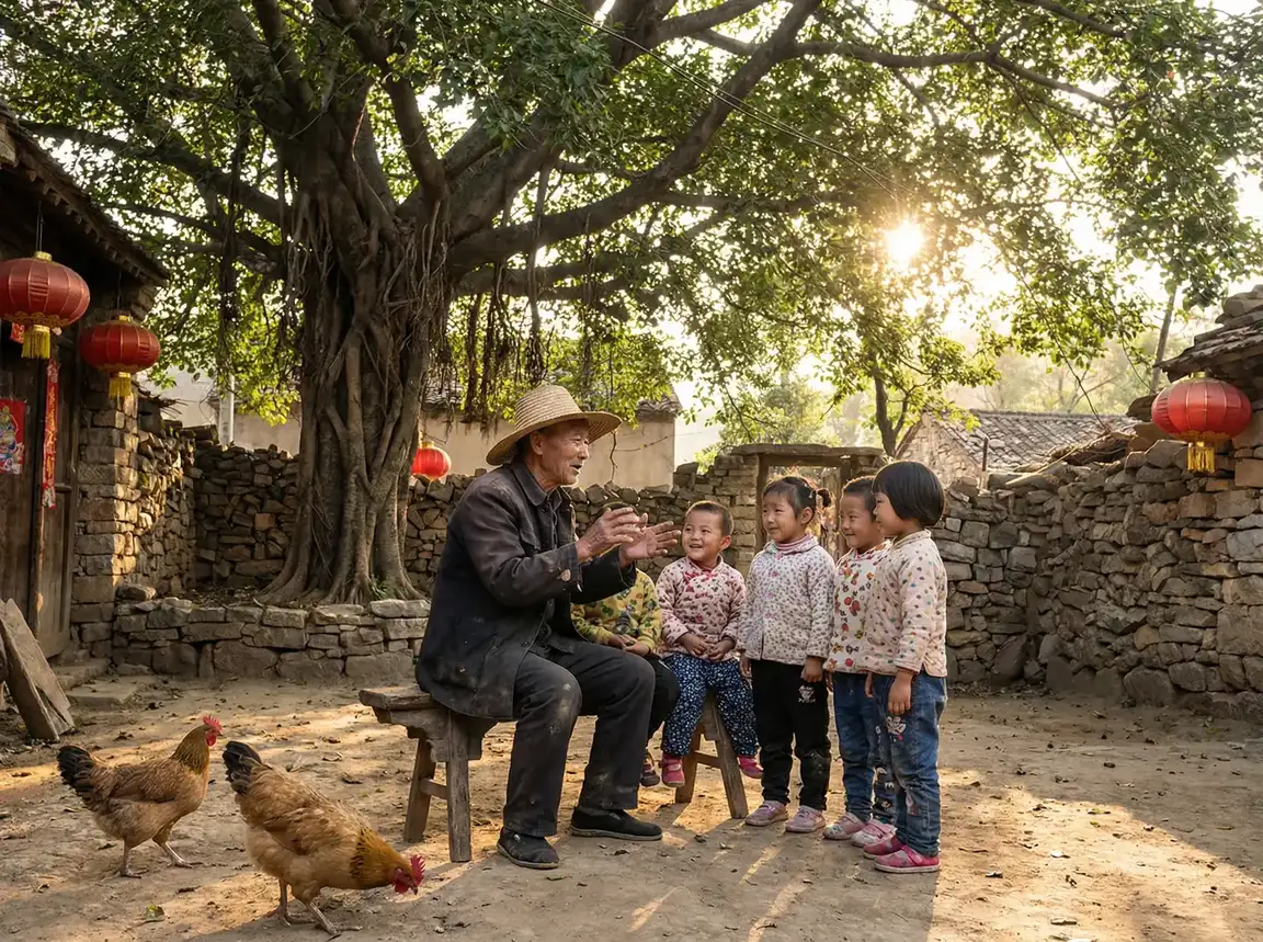 老人在大榕树下给孩子们讲故事 - 鲜肉老师在线高清免费观看 乡村记忆